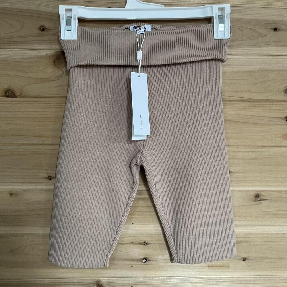 Cream Ribbed Biker Shorts Thick